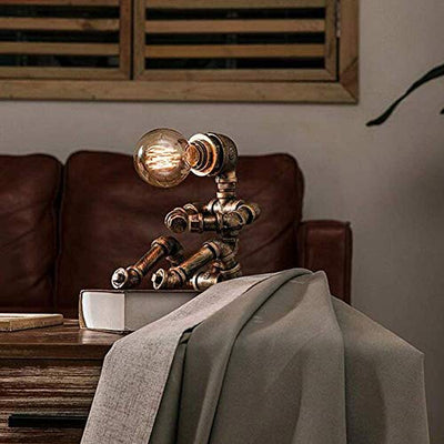 SXGDX Retro-Stil Kreative Persönlichkeit Eisen Roboter Wasser Rohre Industrie Tischlampe Steampunk E27 Nachttischlampen Study Cafe Bar