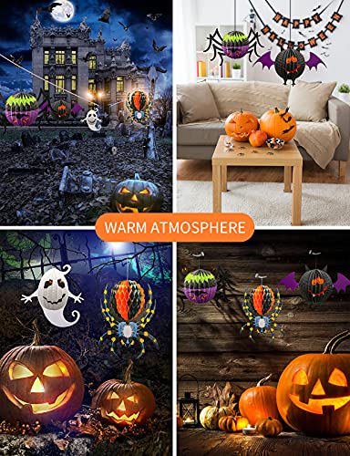 yumcute Hängende Halloween Papier Laternen Dekorationen, 4 Stück Faltbare Laterne Kinder Geister, Fledermäuse, Spinnen und Blumenspinnen Papierlaterne-Anhänger für Halloween-Party-Dekor