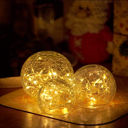 Zodight LED Glaskugel 3er Set, Warmweiß Weihnachtsdeko Glaskugel Beleuchtet mit Crackle Glas, 8 Modi LED Deko Glaskugel Lampe Batteriebetrieben für Innen/Herbstdeko/Tischdeko/Schlafzimmer/Wohnzimmer