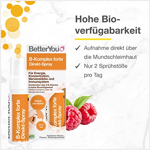 BetterYou Vitamin B-Komplex forte Direkt-Spray - Zum Sprühen auf die Mundschleimhaut - hohe Bioverfügbarkeit - Kombination aller 8 B-Vitamine - praktisch, schnell & effektiv -25 ml