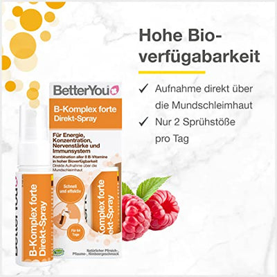 BetterYou Vitamin B-Komplex forte Direkt-Spray - Zum Sprühen auf die Mundschleimhaut - hohe Bioverfügbarkeit - Kombination aller 8 B-Vitamine - praktisch, schnell & effektiv -25 ml