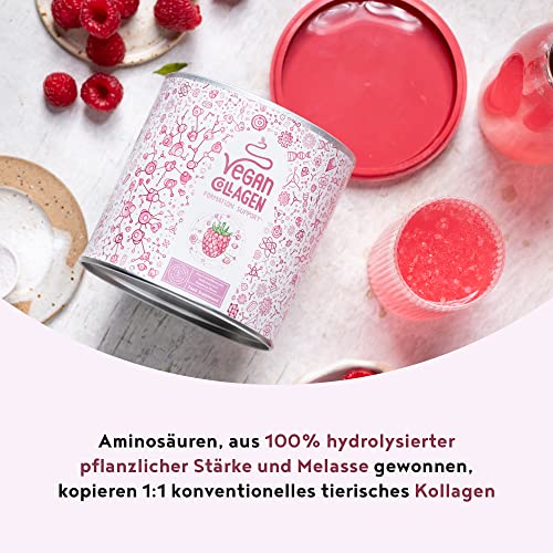 Vegan Collagen Formation Support mit Hyaluronsäure, Vitamin C aus Camu-Camu und Silicea - Pflanzliche Alternative zu konventionellem Kollagen - Himbeere - 400g Collagen Pulver