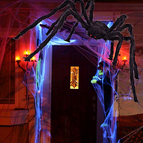 iZoeL Halloween Deko 700cm Riesige Spinnennetz + 200cm Spinne + Spinnweben + 30 Mini Spinne, Halloween Garten Deko Außendekoration Riesenspinne