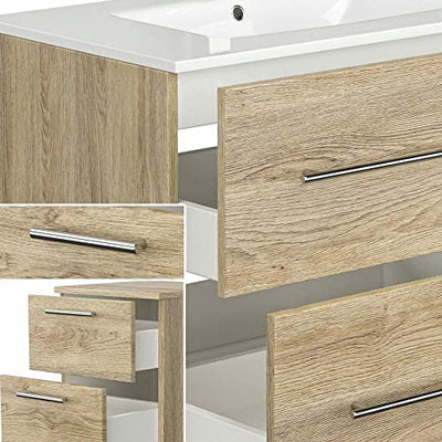 ALIDAM Badezimmerschrank Badmöbel Badezimmer Set Eiche Waschtisch LED Spiegelschrank Gäste WC Bad Badschrank