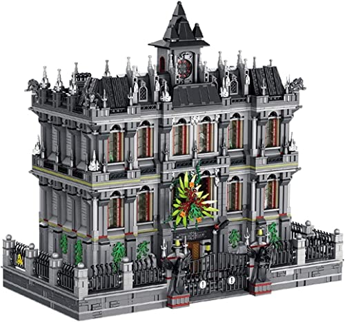 Arkham Asylum Modellbausatz, 4-stöckiges groß Modular Gebäude mit LED Beleuchtungsset, 7500 Teile Klemmbausteine Set Kompatibel mit Lego Arkham Asylum