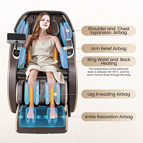 SUFUL Massagesessel Ganzkörpermassage, Zero Gravity Shiatsu Massagestuhl Elektrisch mit Wärmefunktion,145CM Extra Lange Massageschiene und 3D-Massagerolle,Bluetooth-Lautsprecher(Gold)