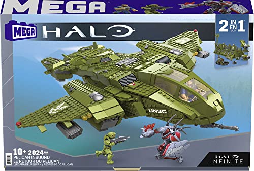 MEGA Construx GNB28 - Halo Infinite UNSC Pelican-Flugschiff, mit 2024 Bausteinen, Spielzeug ab 10 Jahren