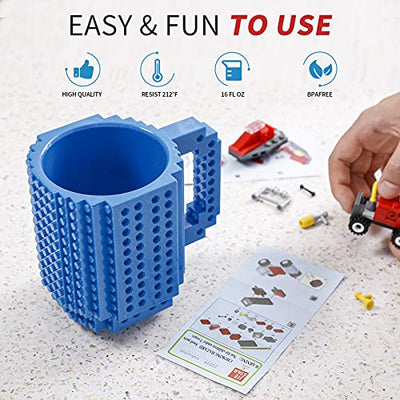 VANUODA Build Tasse Brick Mug Becher, Ostergeschenke Vatertag Einschulung Geburtstagsgeschenk Nikolaus Weihnachten, Geschenke für Männer Mädchen Kinder Papa Junge, Kompatibel für Lego