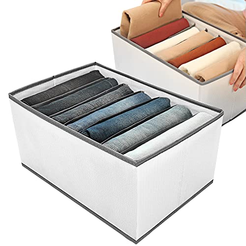 Schrank Organizer Kleiderschrank Kleidung Aufbewahrung - 7 Fächer Faltbare Schubladen Ordnungssystem Kleider Aufbewahrungsbox für Hosen, Jeans, Hemden, Pullover, Shirt, Kleideraufbewahrung (1 Stück)