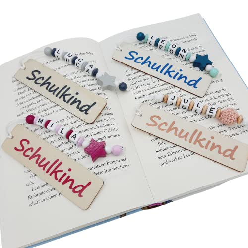 Personalisiertes Lesezeichen"Schulkind" mit Namen - freie Farb und Motivwahl - Geschenk Einschulung Schulanfang Erstleser Schultüte Junge Mädchen