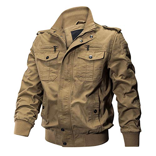 KEFITEVD Jacke Herren Frühling Herbst Herrenjacke Bundeswehr Jacke Bomberjacke Männer Jagdjacke Bomber Blouson Herren Motorradjacke Übergangsjacke Kurz Mantel Khaki L