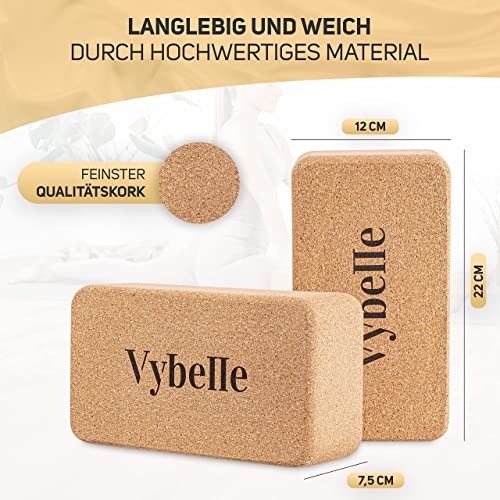 Vybelle® Yoga Block 2er Set aus Kork [100% Klimaneutral] INKL. Tragetasche und E-Book - Ergonomischer & hochwertiger Naturkork Yogablock - Yoga Klötze Yoga Klotz Yogablöcke für Pilates