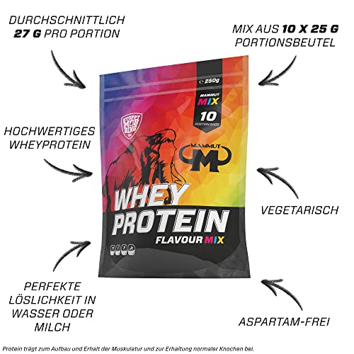 Mammut Nutrition Whey Protein, Flavour Mix, Molke, Eiweiß, Protein Shake, 10 x 25 g Portionsbeutel , 250 g