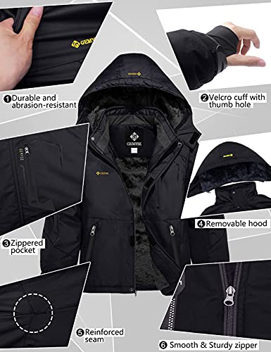 GEMYSE Jungen Wasserdichte Skijacke Winddichte Fleece Outdoor Winterjacke Regenjacke mit Kapuze (Schwarz,116-122)