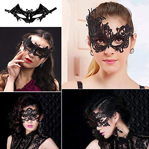 FLOFIA 10 Stück Venezianische Maske Damen Spitze Maske Lace Maske Schwarz / Gold Augenmaske für Fasching Maskerade Masquerade Halloween Karneval Cosplay Party Gothic Gesichtsmaske