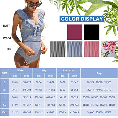 heekpek Damen Badeanzug V-Ausschnitt Bikini Einteiliger Badeanzug Sexy Rüschen Figurformend Strandbekleidung Bedruckt Vintage High Waist Bikini Monokini Damen