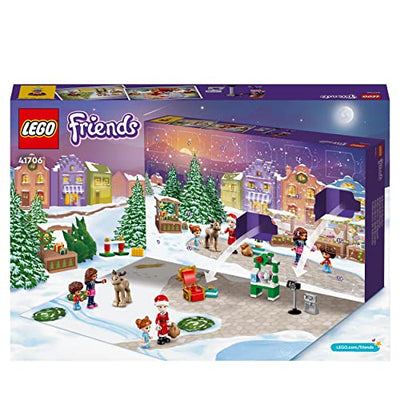 LEGO 41706 Friends Adventskalender 2022, 24 Weihnachtsspielzeuge inkl. Weihnachtsmann, Schneemann und Rentier-Figur, Geschenk zu Weihnachten für Kinder