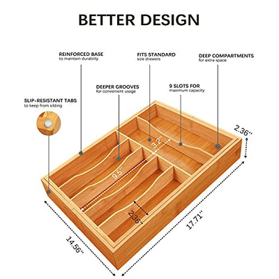 Vidor® Besteckkasten für Schubladen,Bambus-Besteckeinsatz für die Küchenschublade,Ausziehbar bis zu 7-9 Fächern-Schubladen Ordnungssystem,maximale Erweiterungsgröße: 54x43x6 cm