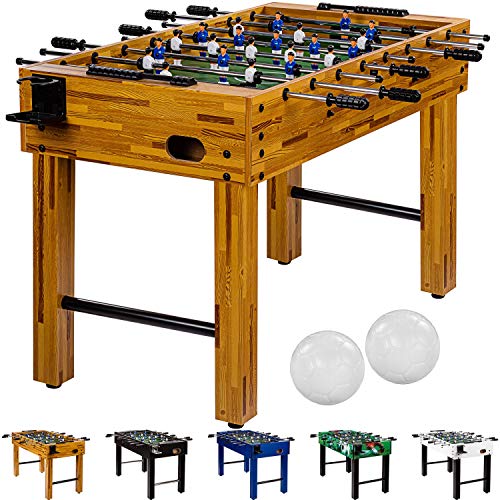 GAMES PLANET Tischfussball „Glasgow“, 5 Dekore: Holz/Schwarz/Blau/Soccer/Weiß, inkl. 2 Bälle, 2 Getränkehalter, höhenverstellbare Füße, hochgezogene Spielfeldecken, Tischkicker, Kicker, Kickertisch