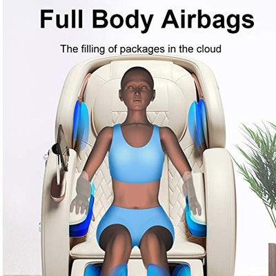 Massagestuhl, Ganzkörper-Zero-Gravity-Recliner mit SL-Spur, Bluetooth, thailändische Dehnung, Fußwalzen, Airbags, Heizung,Beige