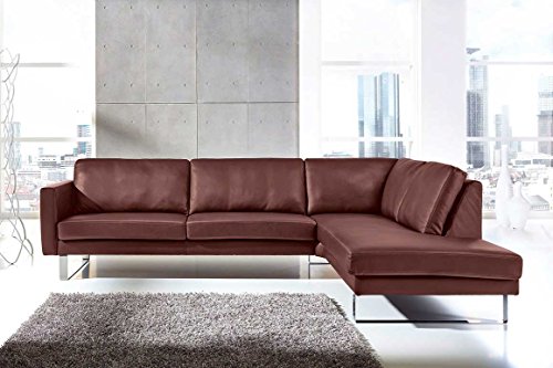 moebelhome Ecksofa Neapel V2 Echt Leder Sofa mit Kufenfuß, Wohnlandschaft, Ledercouch