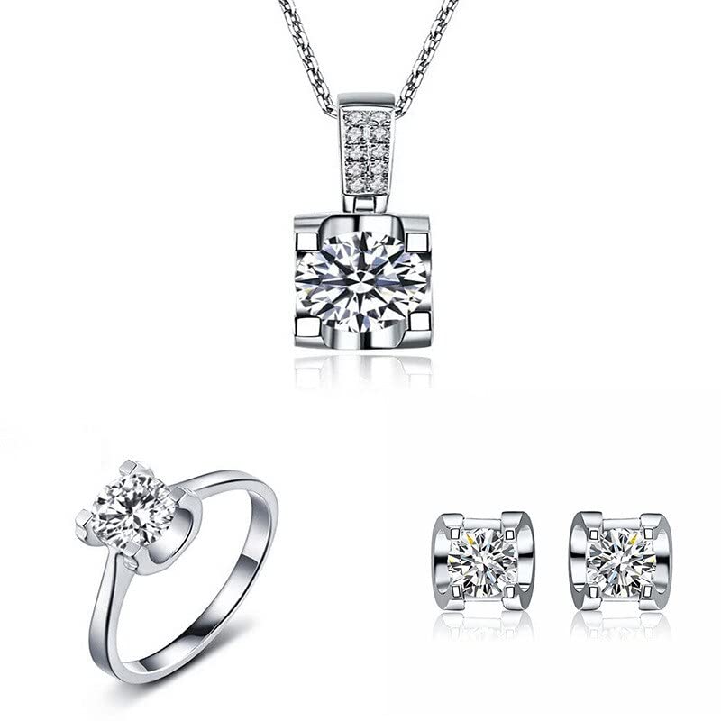 Halskette Moissanite Diamant-Schmuck-Set 925 Sterling Silber Party Hochzeit Ringe Ohrringe Halskette für Frauen Braut Sets Geschenk