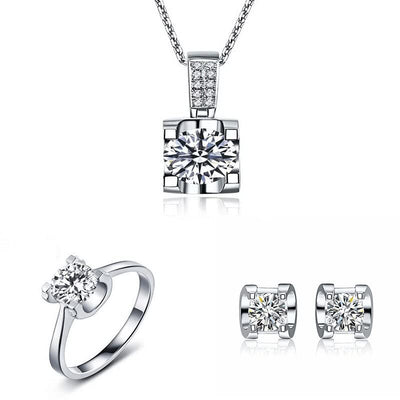 Halskette Moissanite Diamant-Schmuck-Set 925 Sterling Silber Party Hochzeit Ringe Ohrringe Halskette für Frauen Braut Sets Geschenk