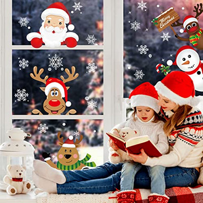 318 Fensterbilder Selbstklebend für Weihnachtsdeko, Schneeflocken Weihnachtsdeko Fenster,Süße Elche Fensteraufkleber PVC für Fenster,Wiederverwendbar Weihnachten Deko