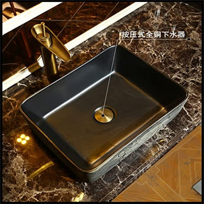 MJWDP Aufsatzbecken Keramik Waschbecken Waschbecken Haushalt Badezimmer Retro New Chinese Black Square Künstlerische Kreativität