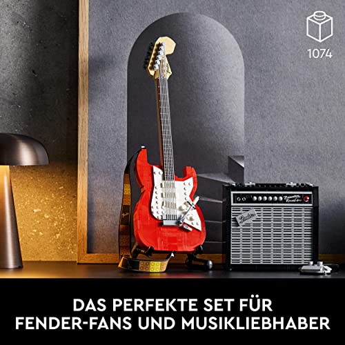 LEGO 21329 Ideas Fender Stratocaster, DIY-Gitarren-Kit, Musikinstrument für Erwachsene mit 65 Princeton Reverb Verstärker und Gitarren-Zubehör