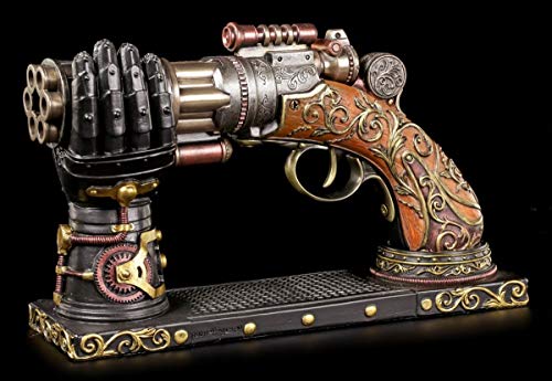 Figuren Shop GmbH Steampunk Deko Pistole mit Hand-Halterung | Fantasy Waffe Veronese