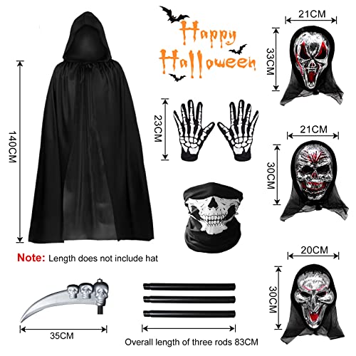 Halloween Umhang Set,Halloween Kostüm Set,Vampir Umhang,Halloween Umhang, Halloween Gesichtsmaske Handschuhe Halloween Sense für Halloween Party Dekoration Cosplay