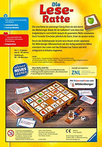 Ravensburger 24956 - Die Lese-Ratte - Spielen und Lernen für Kinder, Lernspiel für Kinder ab 6-10 Jahren, Spielend Neues Lernen für 1-4 Spieler