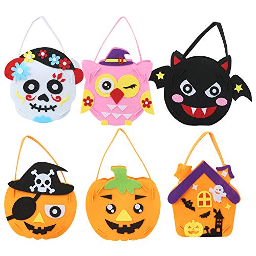 BELIOF 6 Pcs Halloween Taschen Süßes oder Saures Taschen Halloween Beutel für Süßigkeiten Kinder Halloween Korb Süßigkeiten Tüte Geschenktüten Kürbis Eule Fledermaus Schädel Element Trick or Treat Bag