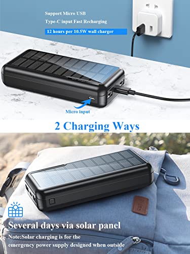 Rsesun 26800mAh Solar Powerbank,Externe Handyakkus Ladegerät Tragbares USB C Power Bank Mit 2 Eingängen und 2 Ausgängen, Solar Ladegerät Outdoor Kompatibel mit Smartphones Samsung, Huawei, Xiaomi