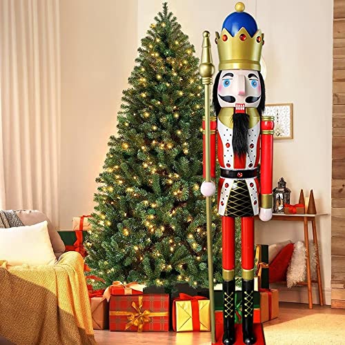 YRK CDL Handbemalte Riesige Holz Weihnachten Rot/Weiß Nussknacker Figur König,lebensgroß,XXXL 180cm,dicker Körper stabil schwer,für Haus Kirche Weihnachtsdeko/Event-Hochzeit-Shop-Hotel-Rest-Bar Deko