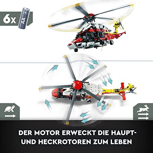 LEGO 42145 Technic Airbus H175 Rettungshubschrauber, Modellbausatz für Kinder, drehbare Rotoren und motorisierte Funktionen, Hubschrauber Lernspielzeug