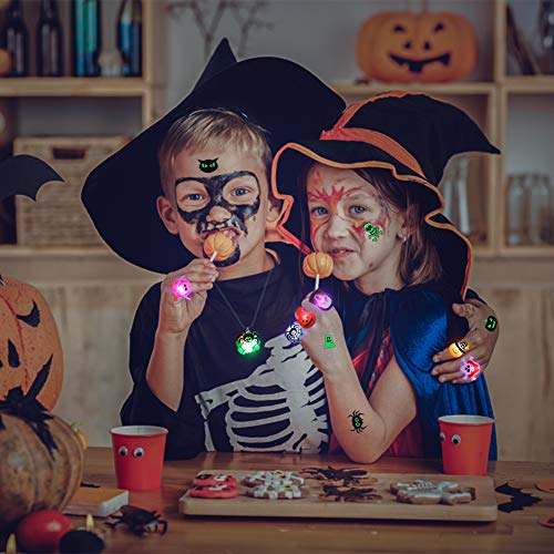 Twister.CK Halloween Kids LED Leuchtringe, 54 Stück LED Glow Party Leuchtspielzeug - Blinkende Ringkette Temporäre Tattoos für Halloween Party Supply Bags Filler