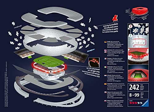 Ravensburger 3D Puzzle 12530 - Allianz Arena bei Nacht - FC Bayern München Fanartikel, 3D Puzzle für Erwachsene und Kinder ab 8 Jahren, Leuchtet im Dunkeln