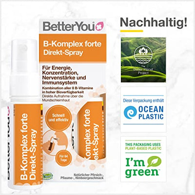 BetterYou Vitamin B-Komplex forte Direkt-Spray - Zum Sprühen auf die Mundschleimhaut - hohe Bioverfügbarkeit - Kombination aller 8 B-Vitamine - praktisch, schnell & effektiv -25 ml