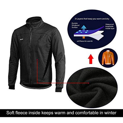 ARSUXEO Radjacke Herren Winter Thermal MTB Bike Jacke Softshell Mantel für Wasser- und Winddicht 16H Schwarz L