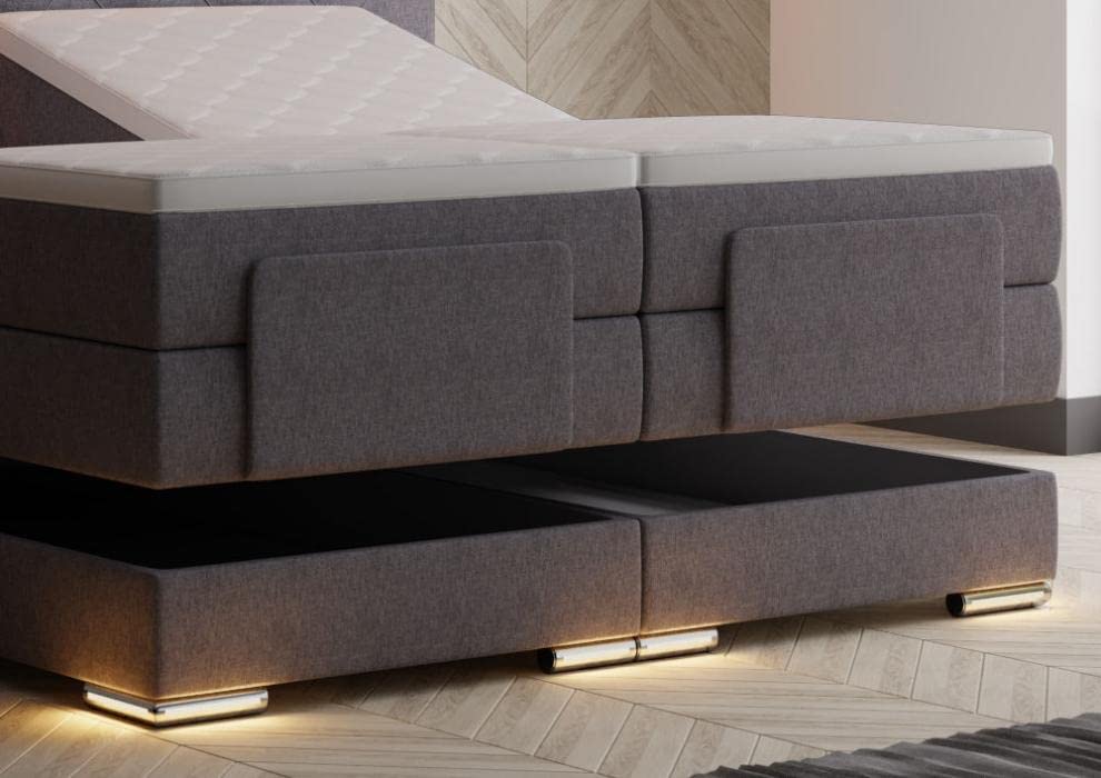 Mailand Chesterfield Boxspringbett elektrisch Grau Stoff 200 x 200 cm/LED-Fuß