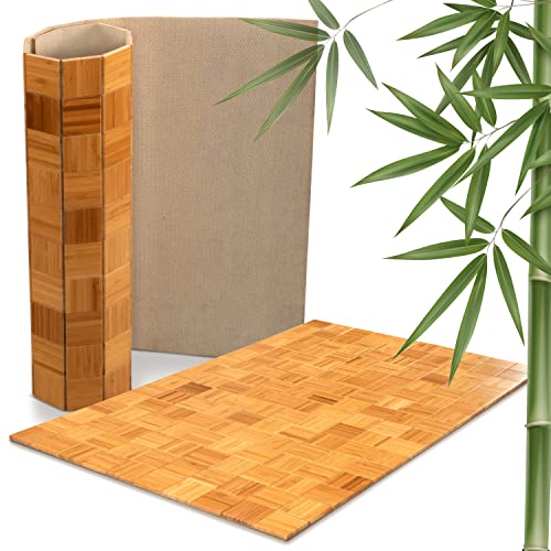 DE-COmmerce rutschfeste Badematte aus Bambus I Fussmatte Badteppich Bambusmatte Duschmatte Badezimmermatte Bamboo Badematte mit Anti-rutsch Rückseite I Badvorleger KARO Nature 50 x 50 cm