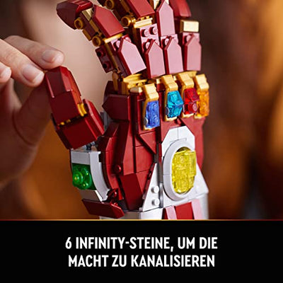 LEGO 76223 Marvel Iron Mans Nano Handschuh, Baubares Iron Man-Modell mit Infinity-Steinen, Filmset „Avengers: Endgame“, Sammlerstück für Erwachsene