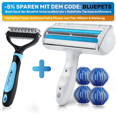 Bluepet® UnterwollToll Hundebürste & Katzenbürste für langhaar | Unterwollkamm entfernt Unterwolle & Verfilzungen | Ausdünnen & Deckhaarschutz | Fellbürste Größe M-L blau