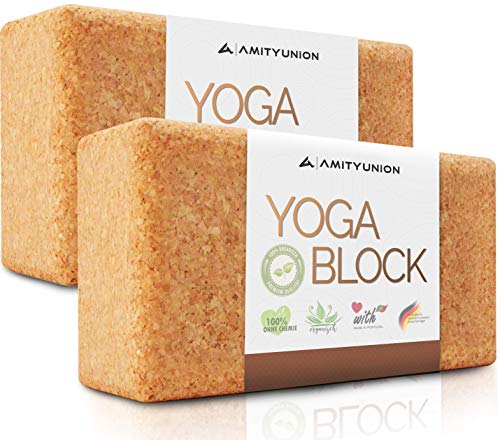 Yoga Block 2er Set Kork - EXTRA Yoga HEFT im Set - 100% Natur Hatha Klotz Nachhaltig - Ideal auch für Anfänger, Meditation Pilates, Training Zubehör Fitness Regeneration, Hilfsmittel Zwei Blöcke 75 mm