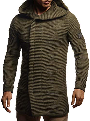 Leif Nelson Herren Strickjacke Slim Fit Männer Jacke Kapuze Kapuzenpullover-Sweatjacke Hoodie LN7180;M;Khaki