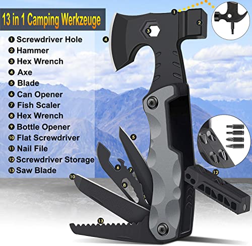 ORSIFOW Camping Tools, Multifunktionswerkzeug Edelstahl Camping Hammer mit Axt, Messer, Sah, Inbusschlüssel, Dosenöffner und Schraubendreher, Taschenwerkzeug für Camping,Wander, Auto Emergency