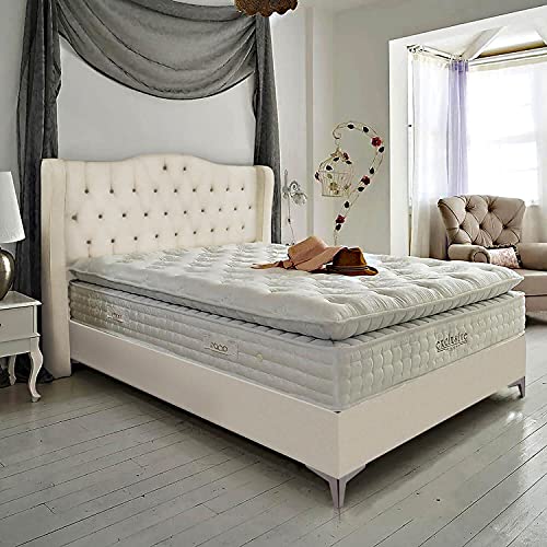 Golden Gate Boxspringbett 180x210 Luxus Bett Shera Gewebe Natur I Doppelbett mit Matratze und Bettkasten I Amerikanisches Bett King 7 Zonen Tonnentaschenfederkern Boxspring Schlafsysteme