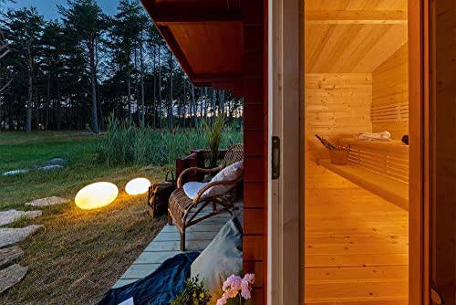 Polhus Gartensauna aus Holz Vinja, Outdoor-Sauna modern mit 2 Räumen für 4 Personen, Außensauna Garten mit Panoramafenster aus Isolierglas, Saunahaus 454 x 377 x 274 cm, naturbelassen